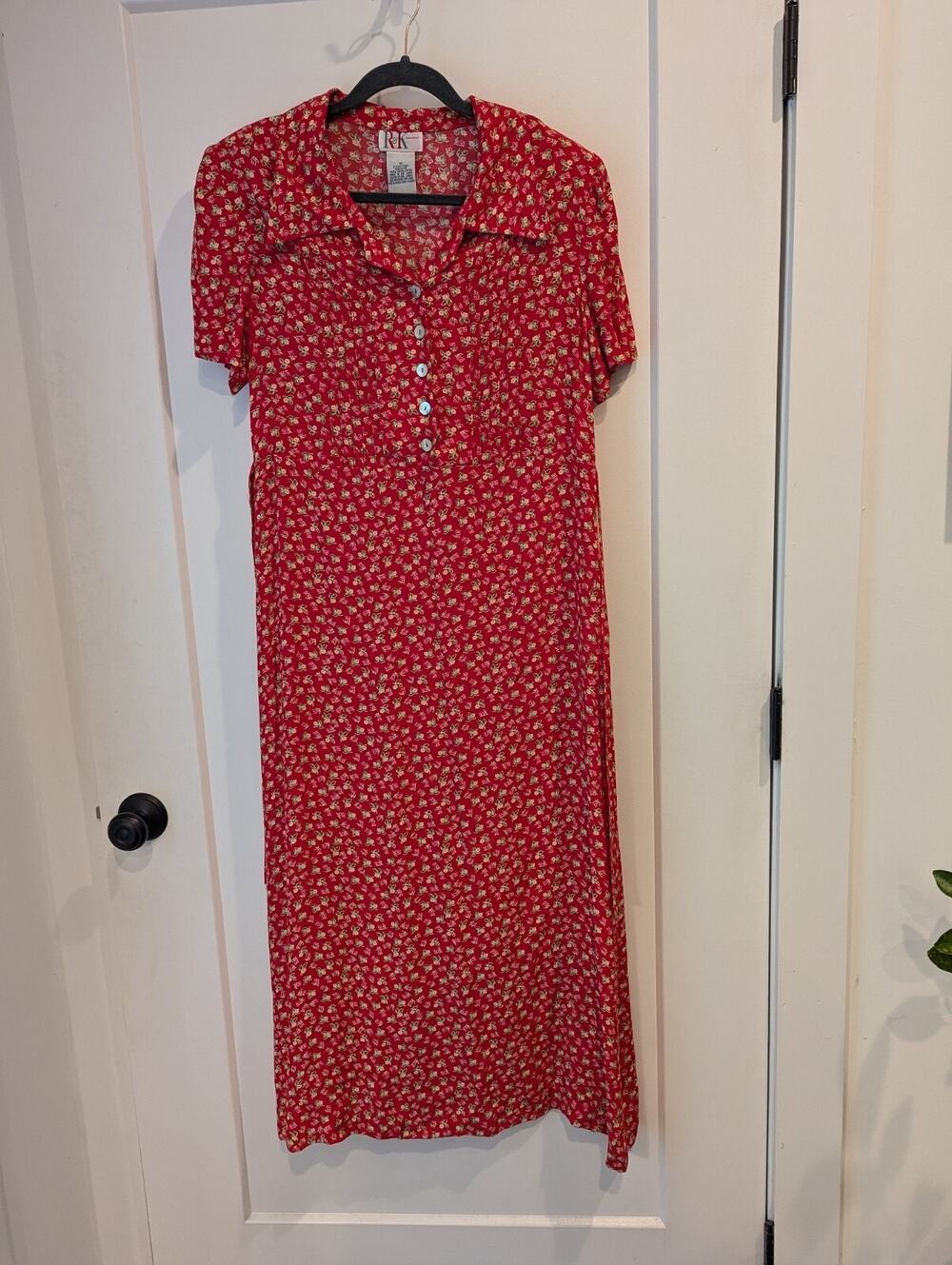R&K Original Ladies Sz10 Vtg Long Dress Red Floral Cottagecore Romantic Feminine